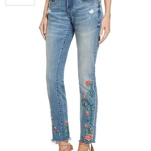 Blank NYC Bloomingdales embroidered flower jeans